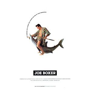1993 Joe Boxer Pajamas Vintage Print Ad 90s Fashion Man Riding Shark Wall Art
